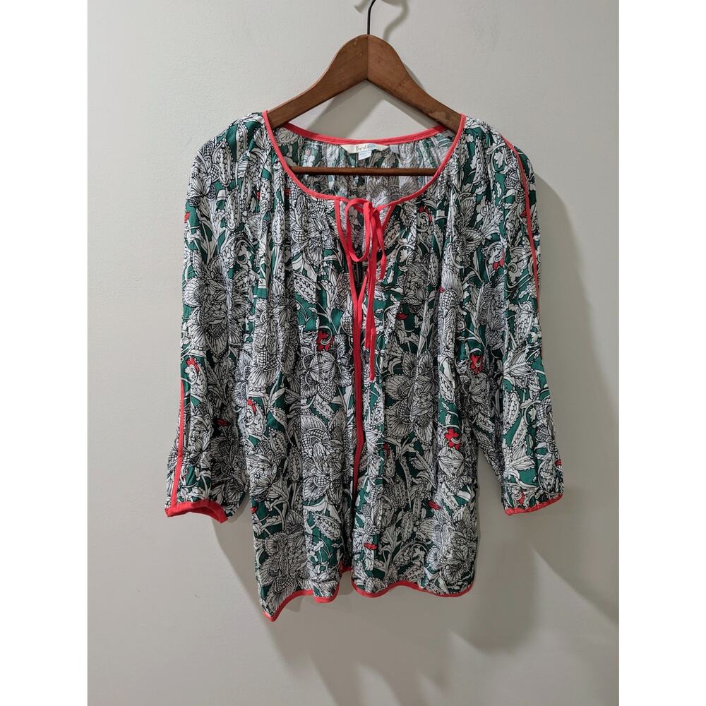 Boden Green Floral 3/4 Sleeve Blouse